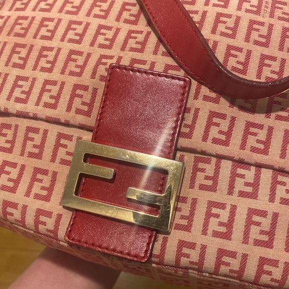 Fendi Vintage Mama Baguette Zuchino Beige Red Shoulder Bag - Picture 2 of 12
